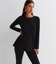 New Look Black Ribbed Jersey Long Sleeve Swing Top